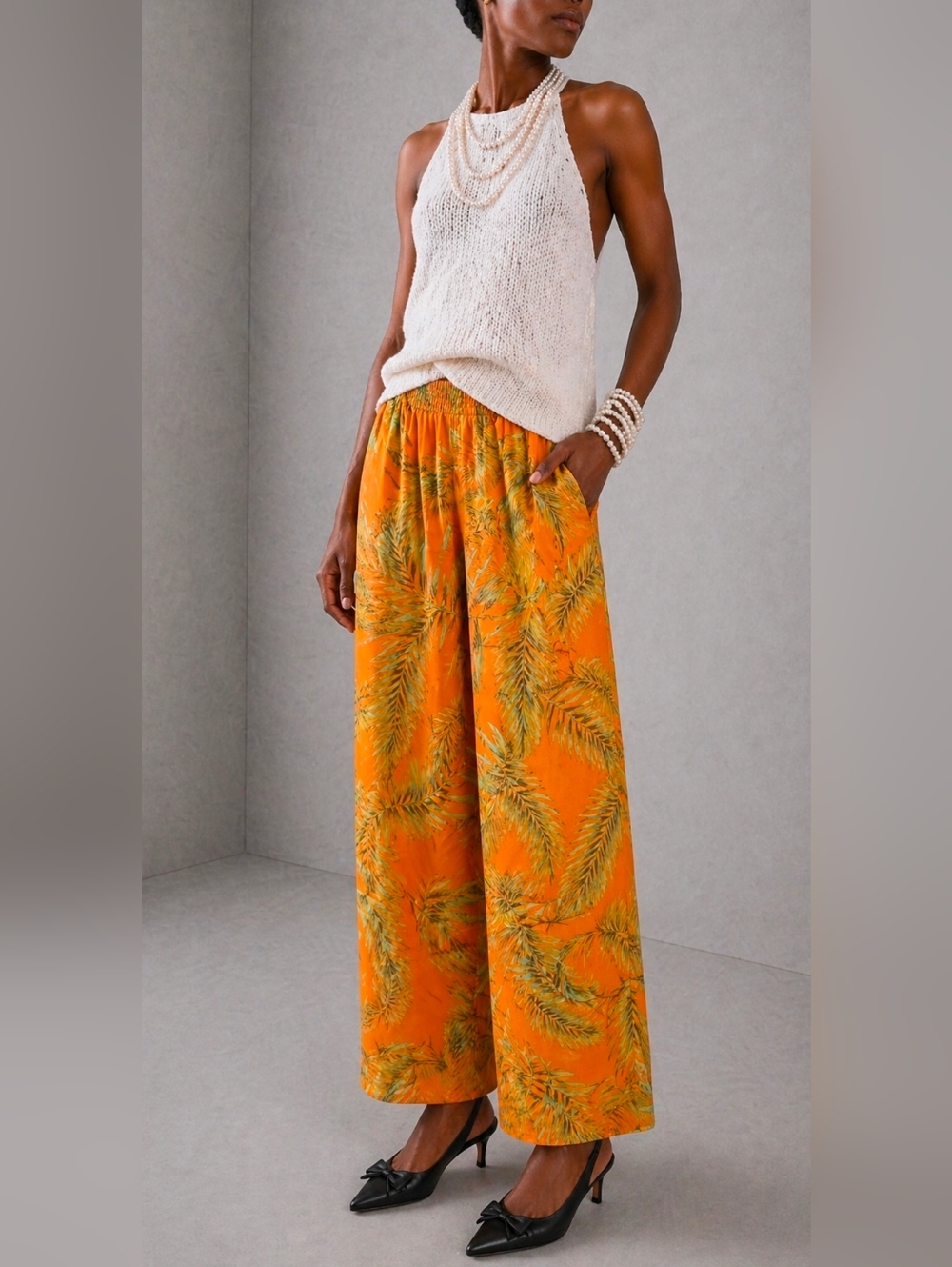 Panama Jack Multicolor Tropical Leaf Wide Leg Pants Small NEW